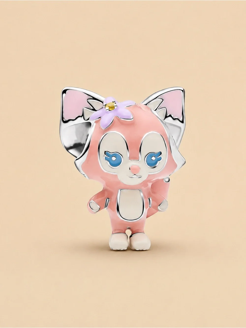 Pink Cat Charm Pendant with Flower Accent